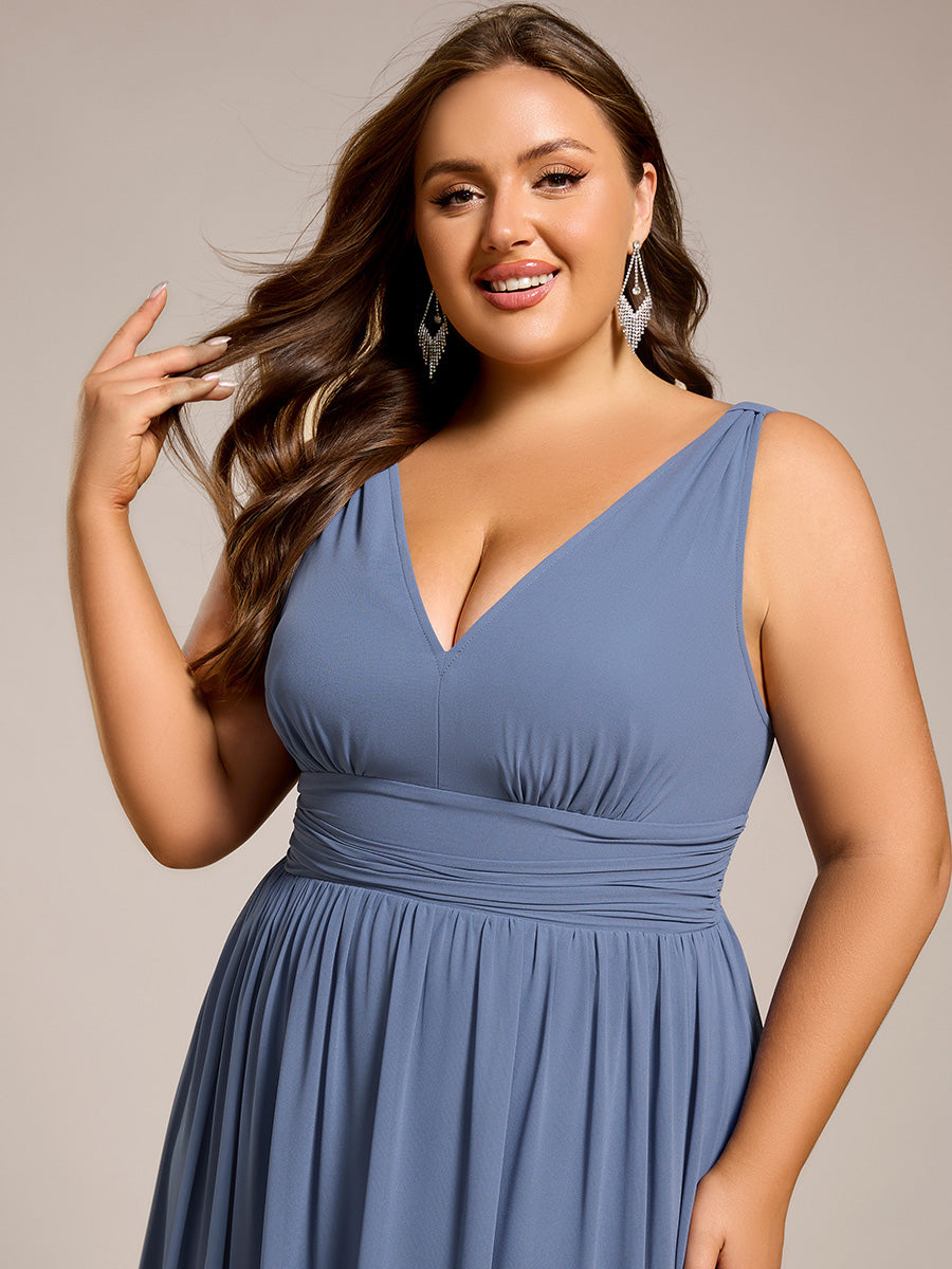 Bodenlanger A-Linien Chiffon Kleid Mit Tiefem V-Ausschnitt Eleganz Kleid #Farbe_Taubenblau