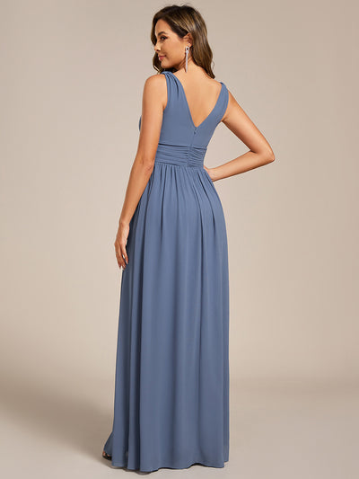 Bodenlanger A-Linien Chiffon Kleid Mit Tiefem V-Ausschnitt Eleganz Kleid #Farbe_Taubenblau