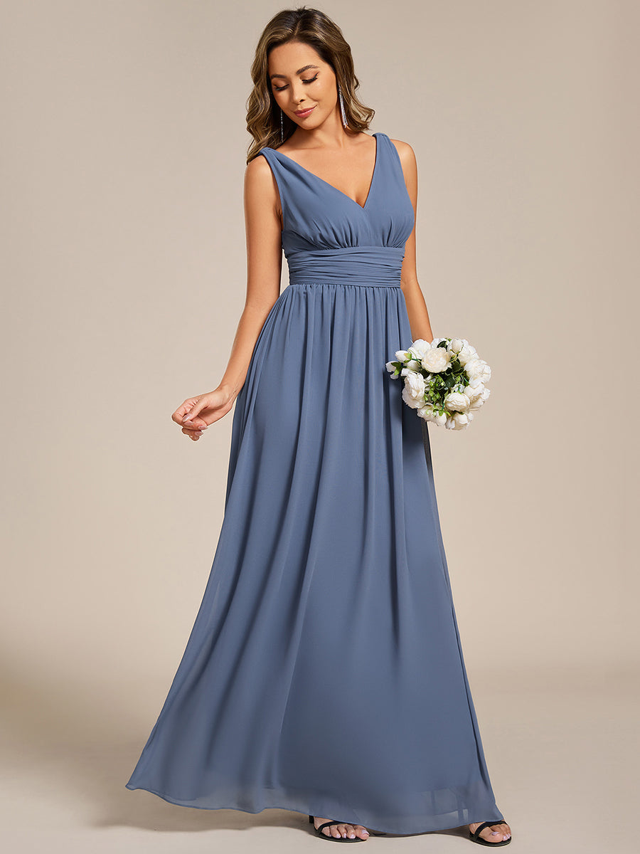Bodenlanger A-Linien Chiffon Kleid Mit Tiefem V-Ausschnitt Eleganz Kleid #Farbe_Taubenblau