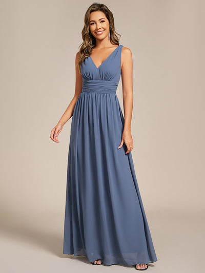 Damen V-Ausschnitt Lange Chiffon Abendkleider Festkleider 09016 #farbe_Taubenblau