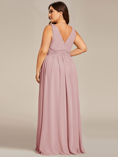 Damen V-Ausschnitt Lange Chiffon Abendkleider Festkleider 09016 #farbe_Altrosa