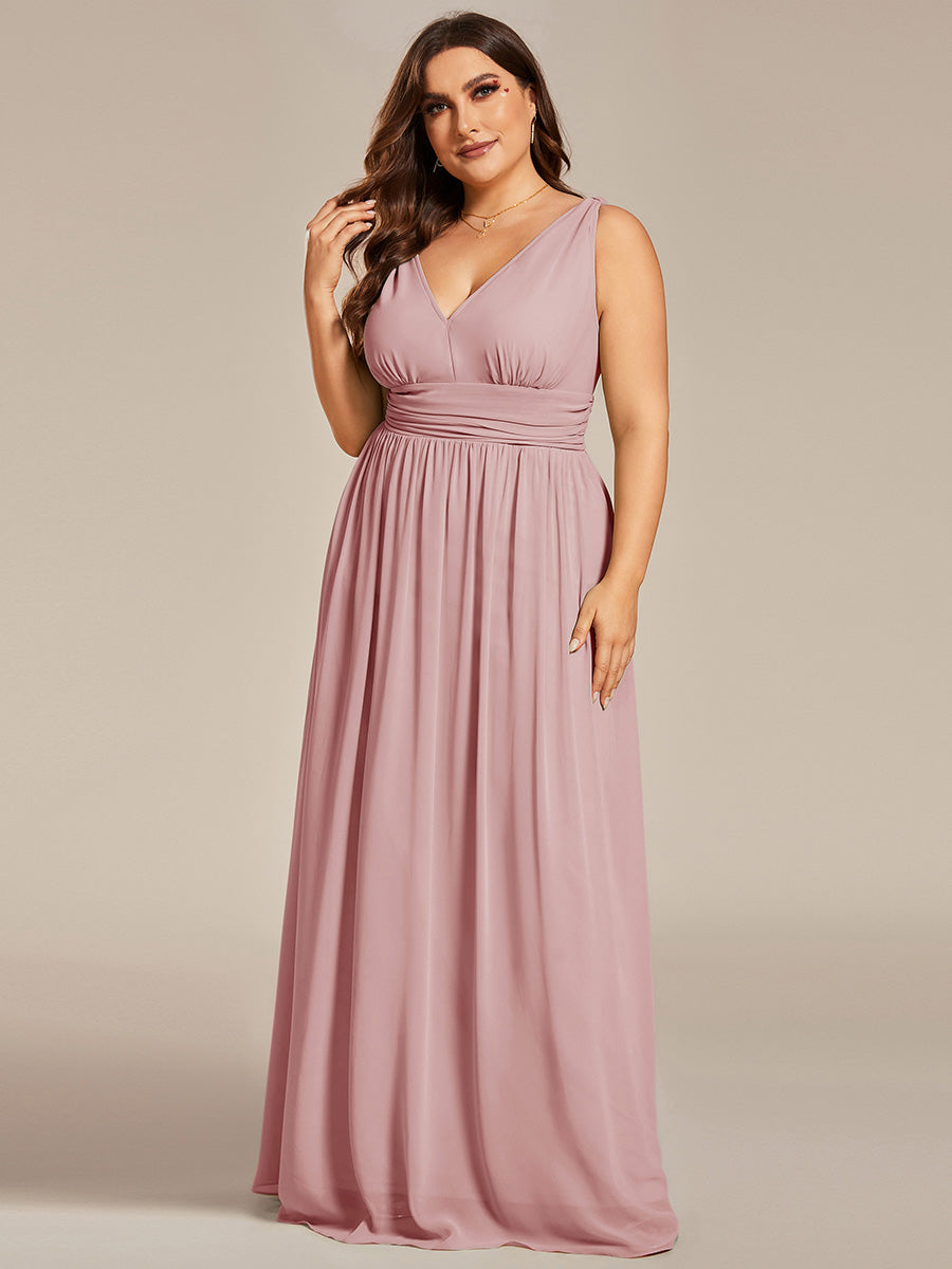 Bodenlanger A-Linien Chiffon Kleid Mit Tiefem V-Ausschnitt Eleganz Kleid #Farbe_Altrosa