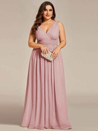 Damen V-Ausschnitt Lange Chiffon Abendkleider Festkleider 09016 #farbe_Altrosa