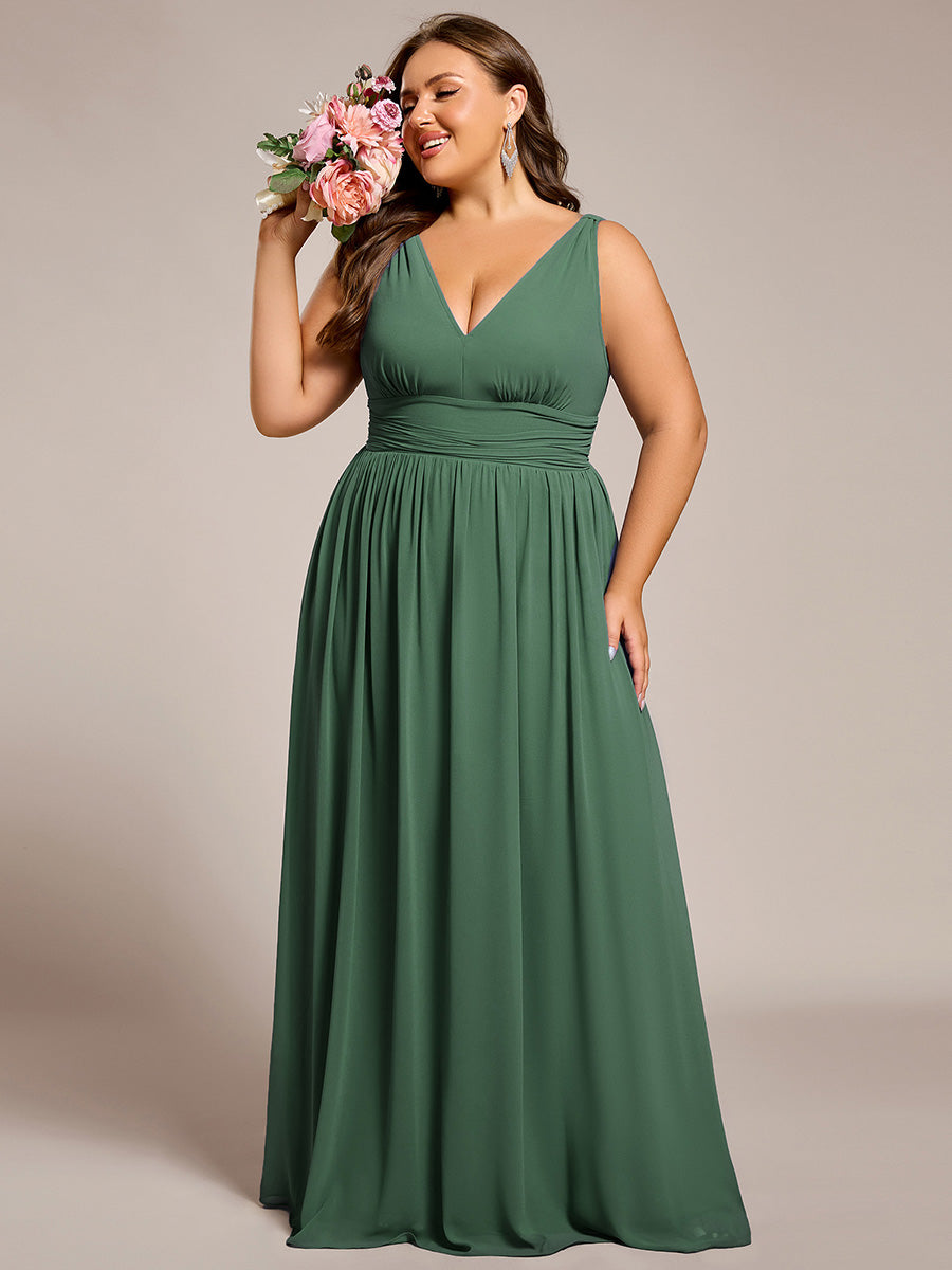Bodenlanger A-Linien Chiffon Kleid Mit Tiefem V-Ausschnitt Eleganz Kleid #Farbe_Eukalyptus