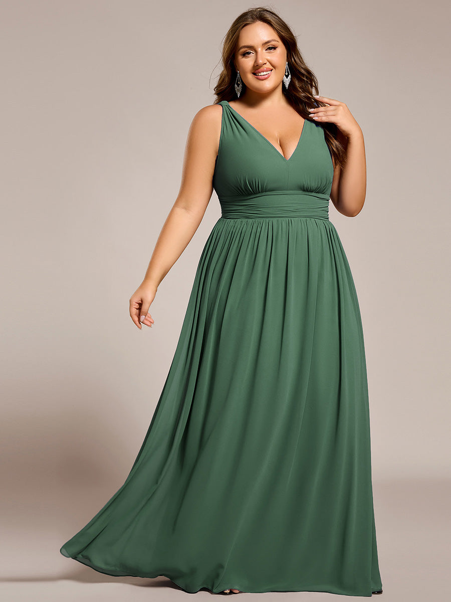 Bodenlanger A-Linien Chiffon Kleid Mit Tiefem V-Ausschnitt Eleganz Kleid #Farbe_Eukalyptus