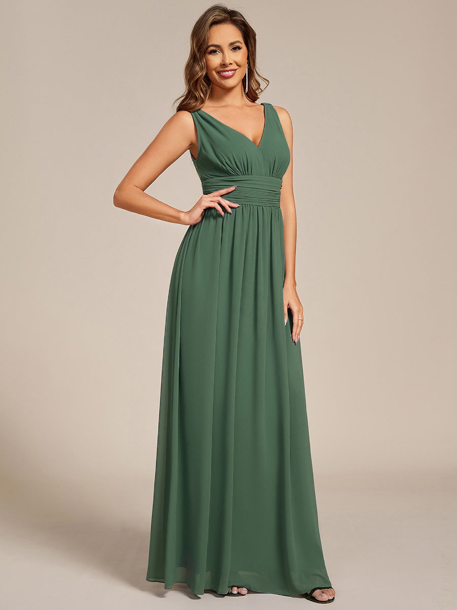 Bodenlanger A-Linien Chiffon Kleid Mit Tiefem V-Ausschnitt Eleganz Kleid #Farbe_Eukalyptus