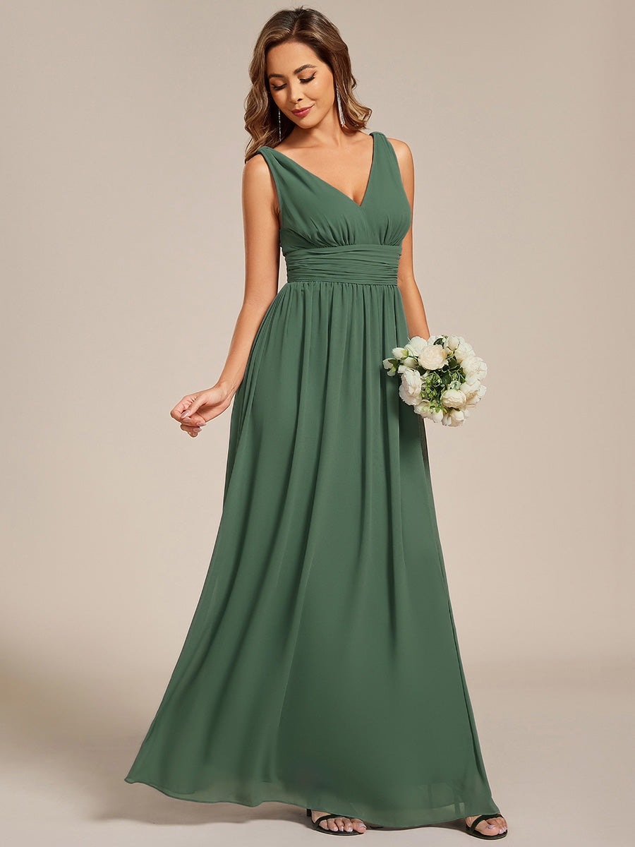 Bodenlanger A-Linien Chiffon Kleid Mit Tiefem V-Ausschnitt Eleganz Kleid #Farbe_Eukalyptus
