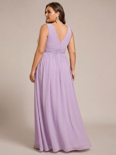 Bodenlanger A-Linien Chiffon Kleid Mit Tiefem V-Ausschnitt Eleganz Kleid #Farbe_Mattflieder