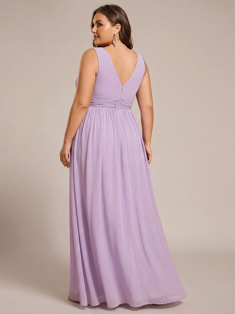 Bodenlanger A-Linien Chiffon Kleid Mit Tiefem V-Ausschnitt Eleganz Kleid #Farbe_Mattflieder