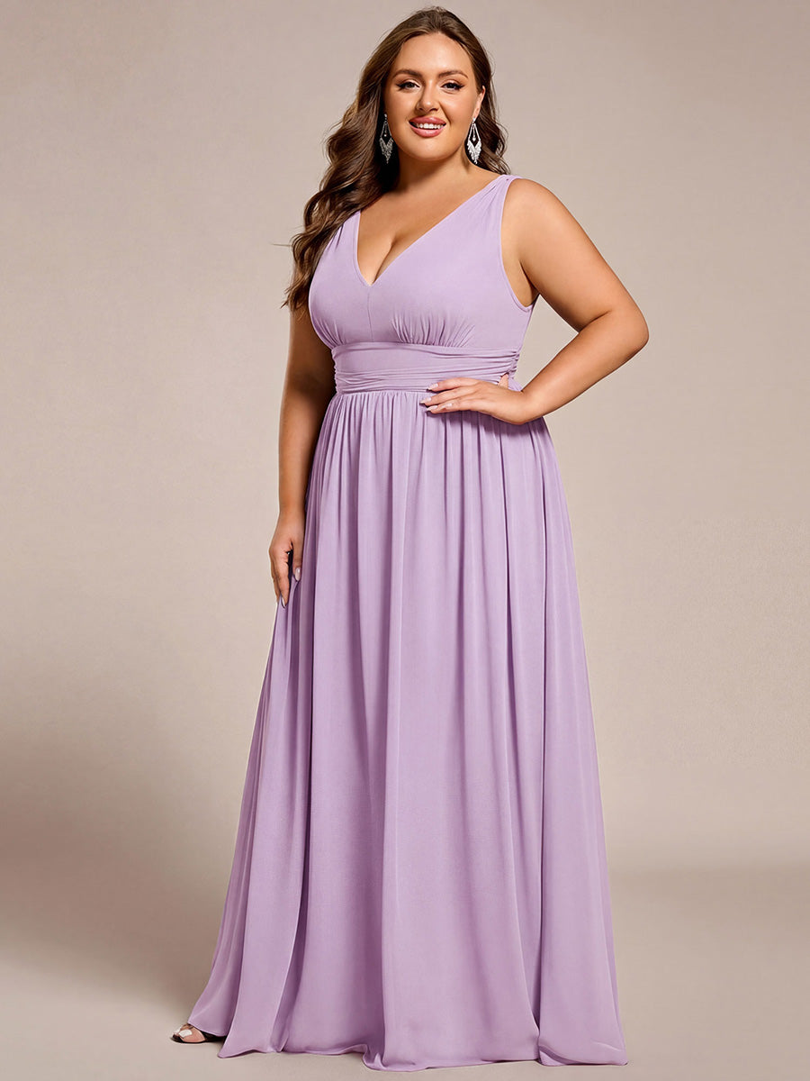 Bodenlanger A-Linien Chiffon Kleid Mit Tiefem V-Ausschnitt Eleganz Kleid #Farbe_Mattflieder