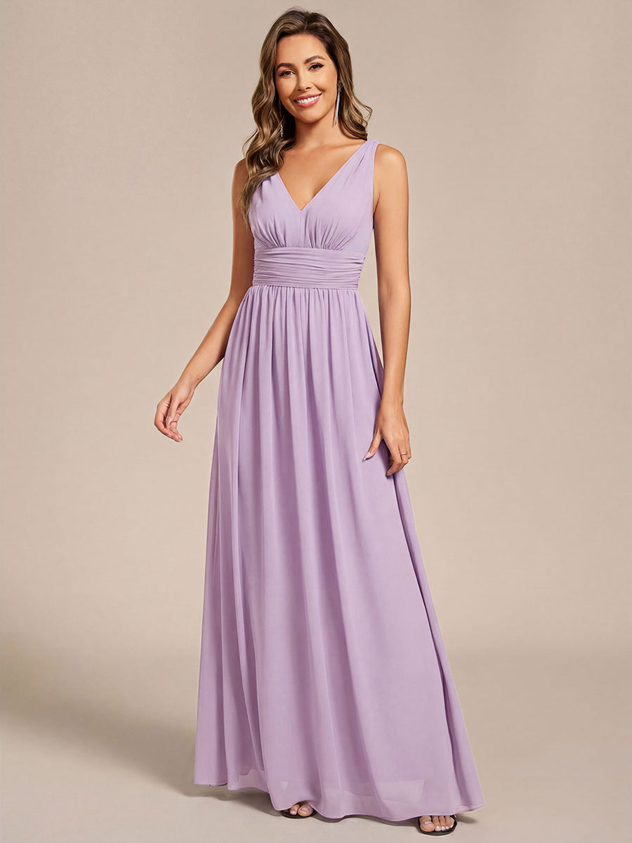 Bodenlanger A-Linien Chiffon Kleid Mit Tiefem V-Ausschnitt Eleganz Kleid #Farbe_Mattflieder