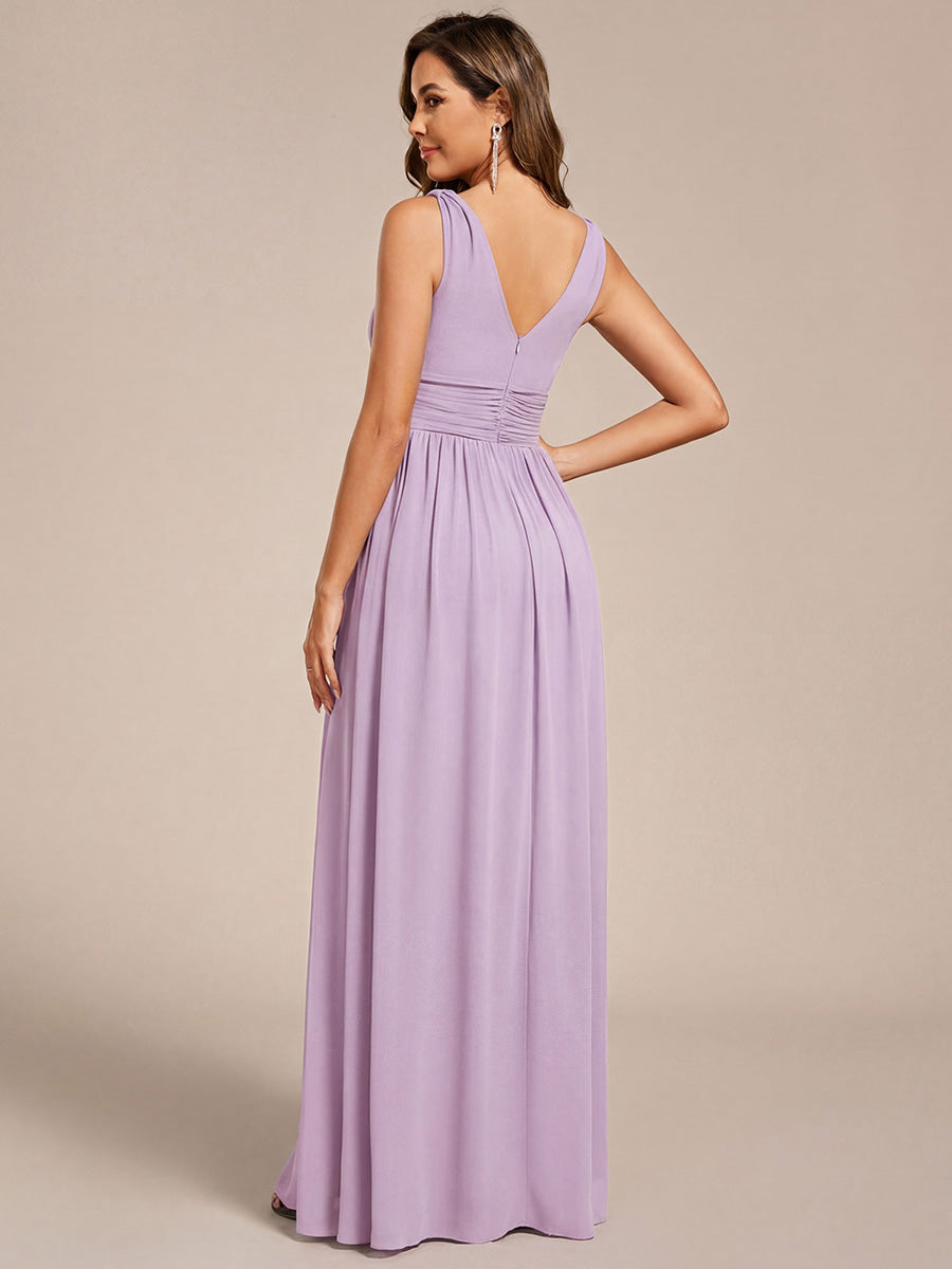 Bodenlanger A-Linien Chiffon Kleid Mit Tiefem V-Ausschnitt Eleganz Kleid #Farbe_Mattflieder