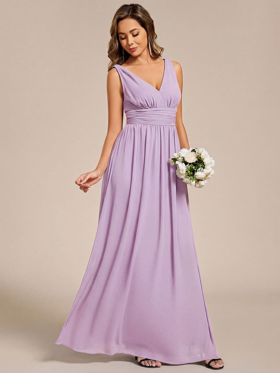 Bodenlanger A-Linien Chiffon Kleid Mit Tiefem V-Ausschnitt Eleganz Kleid #Farbe_Mattflieder