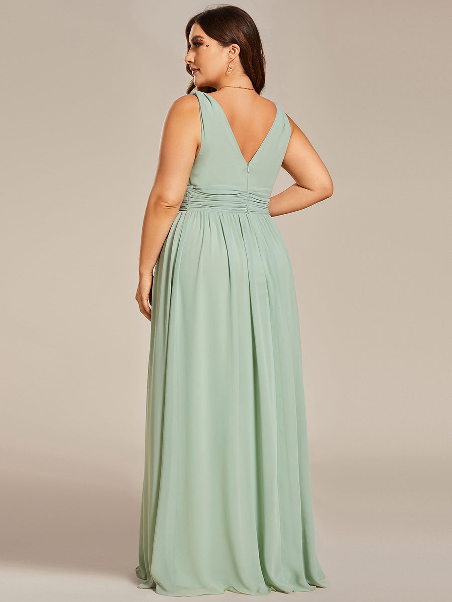 Bodenlanger A-Linien Chiffon Kleid Mit Tiefem V-Ausschnitt Eleganz Kleid #Farbe_Mintgrün