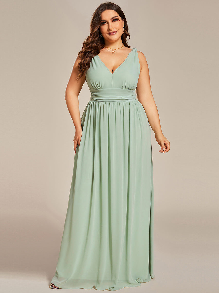 Bodenlanger A-Linien Chiffon Kleid Mit Tiefem V-Ausschnitt Eleganz Kleid #Farbe_Mintgrün