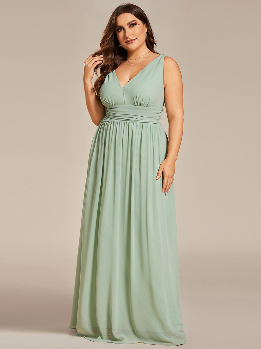 Bodenlanger A-Linien Chiffon Kleid Mit Tiefem V-Ausschnitt Eleganz Kleid #Farbe_Mintgrün