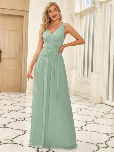 Damen V-Ausschnitt Lange Chiffon Abendkleider Festkleider 09016 #farbe_Mintgrün
