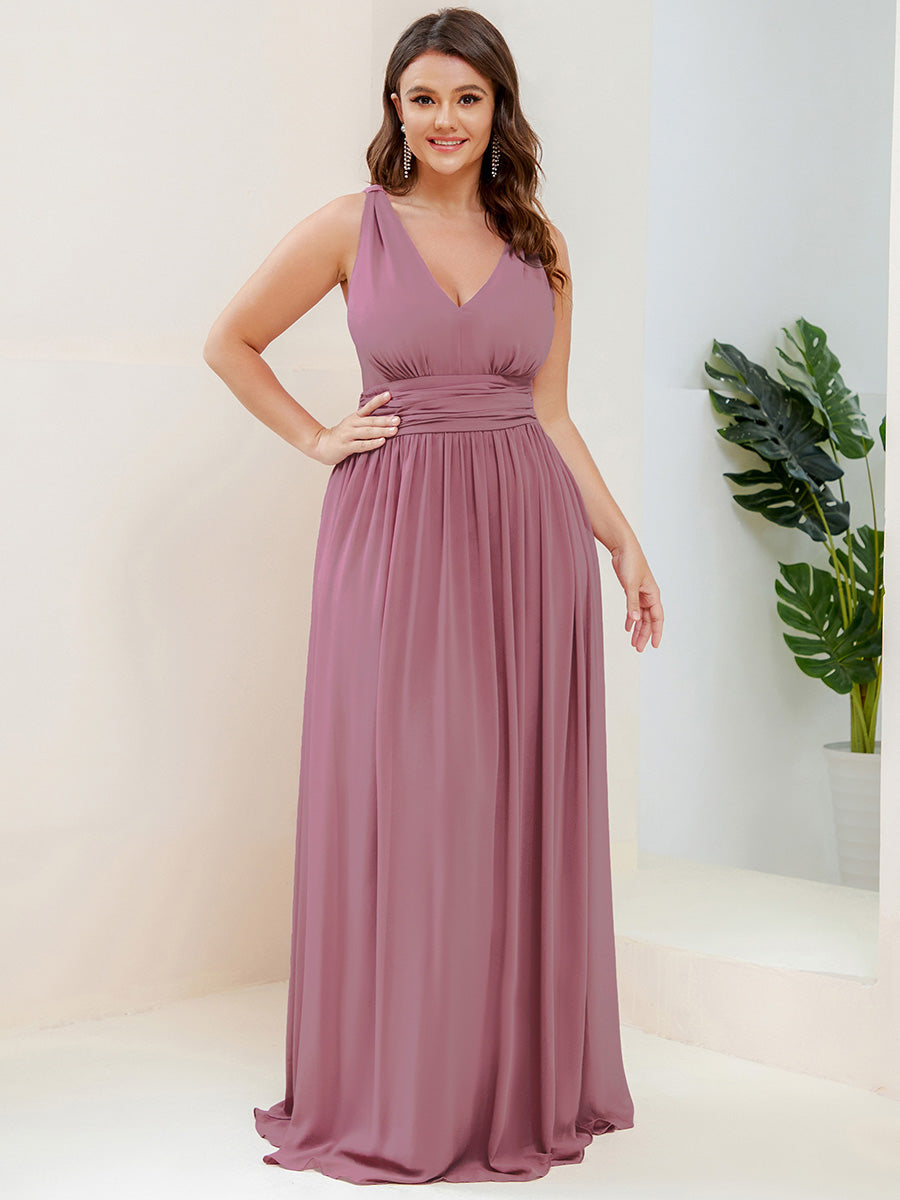 Bodenlanger A-Linien Chiffon Kleid Mit Tiefem V-Ausschnitt Eleganz Kleid #Farbe_Orchideenviolett
