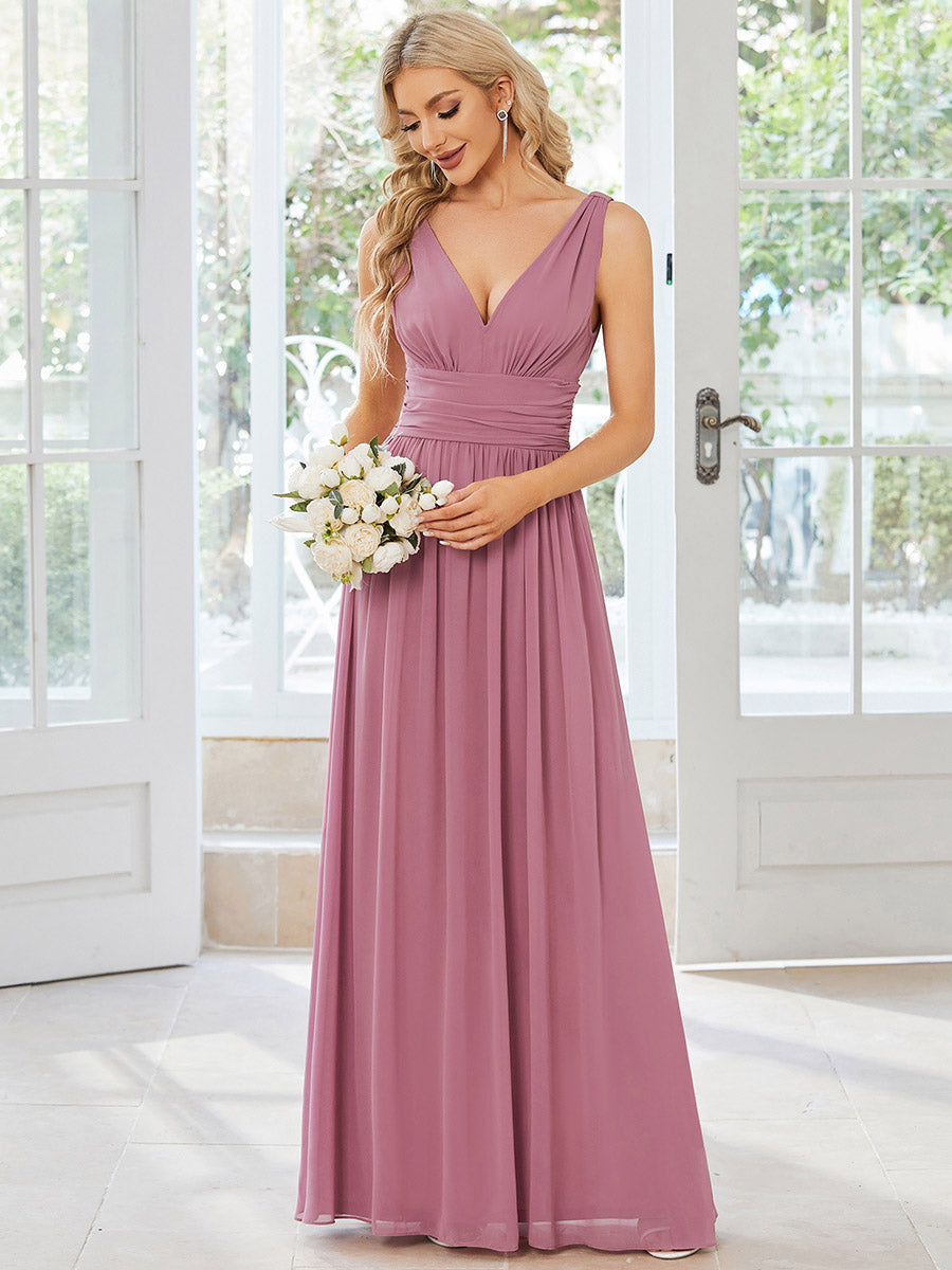 Bodenlanger A-Linien Chiffon Kleid Mit Tiefem V-Ausschnitt Eleganz Kleid #Farbe_Orchideenviolett