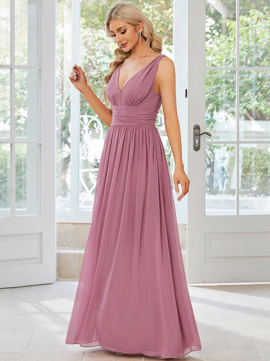 Bodenlanger A-Linien Chiffon Kleid Mit Tiefem V-Ausschnitt Eleganz Kleid #Farbe_Orchideenviolett