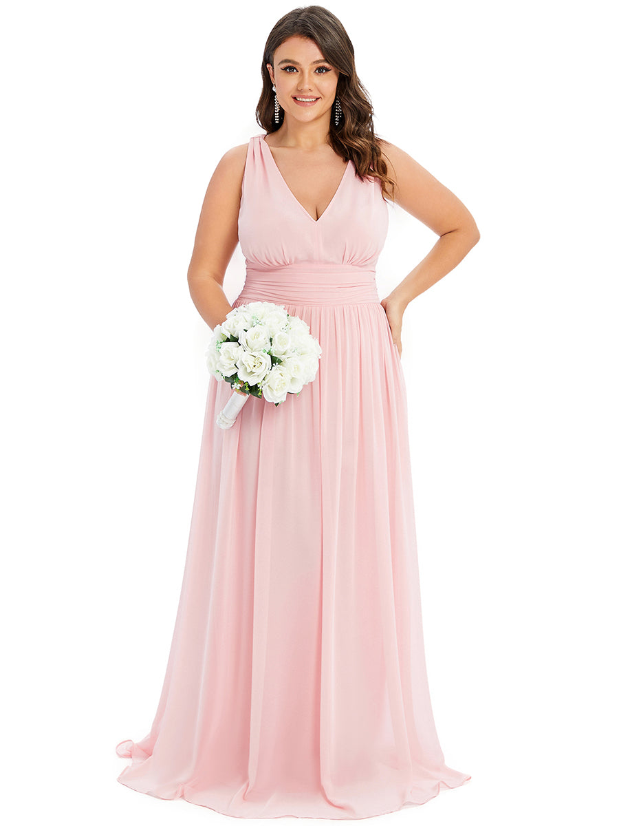 Damen V-Ausschnitt Lange Chiffon Abendkleider Festkleider 09016 #farbe_Pink