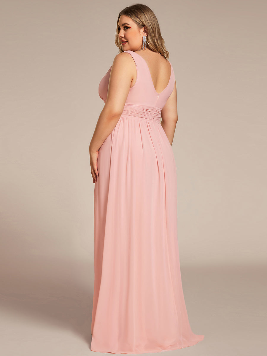 Damen V-Ausschnitt Lange Chiffon Abendkleider Festkleider 09016 #farbe_Rosa