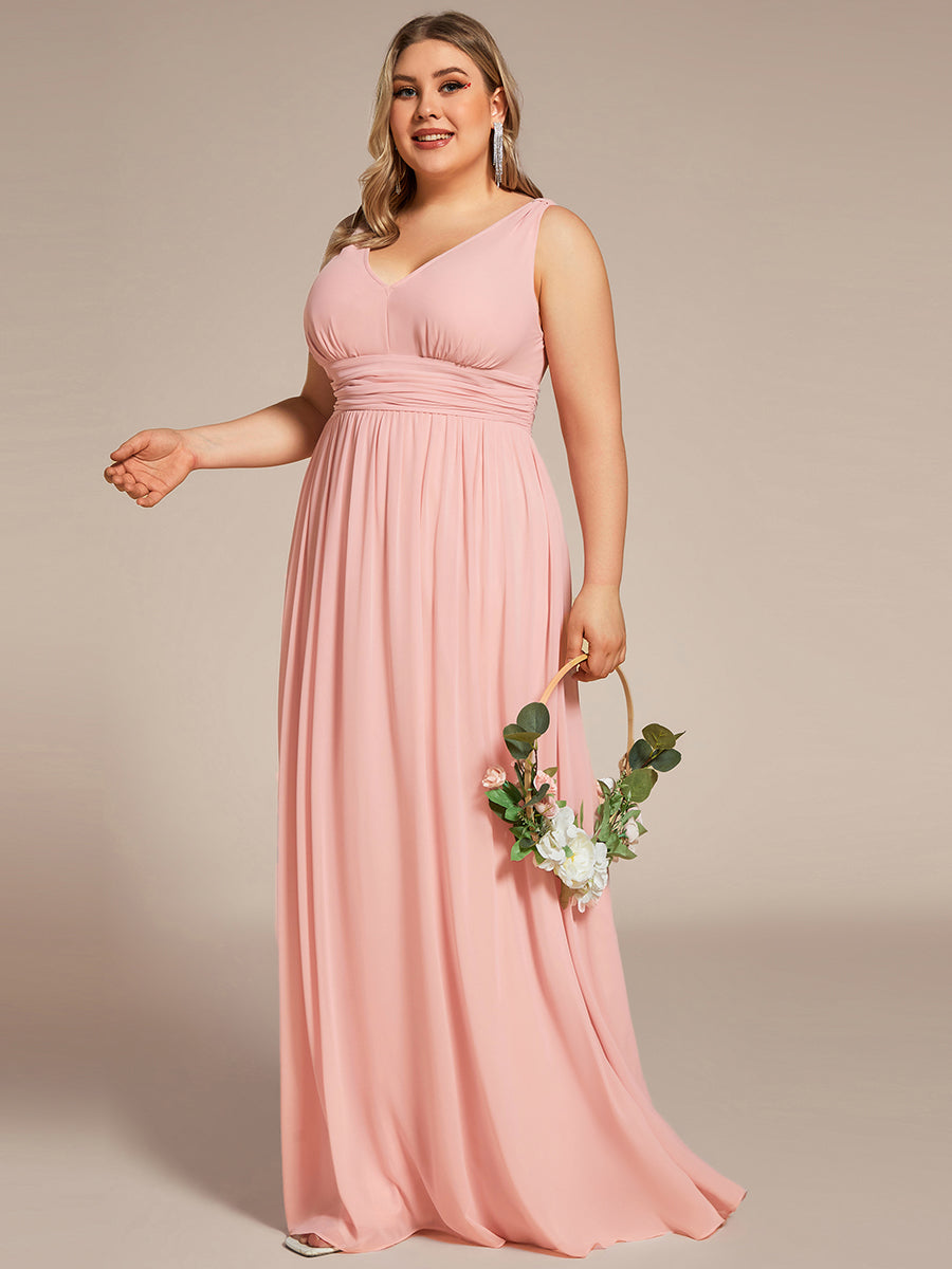 Damen V-Ausschnitt Lange Chiffon Abendkleider Festkleider 09016 #farbe_Rosa
