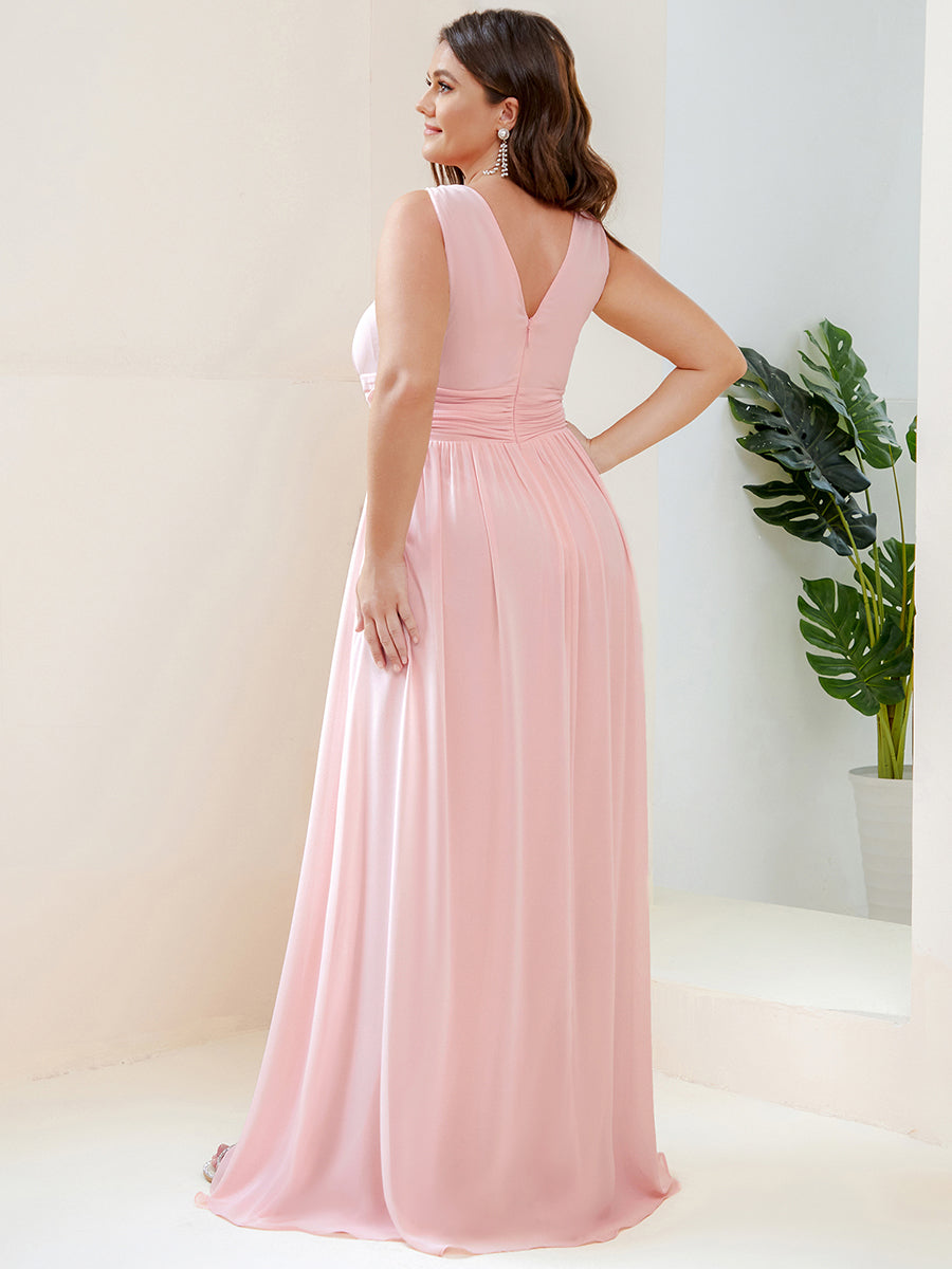 Damen V-Ausschnitt Lange Chiffon Abendkleider Festkleider 09016 #farbe_Pink