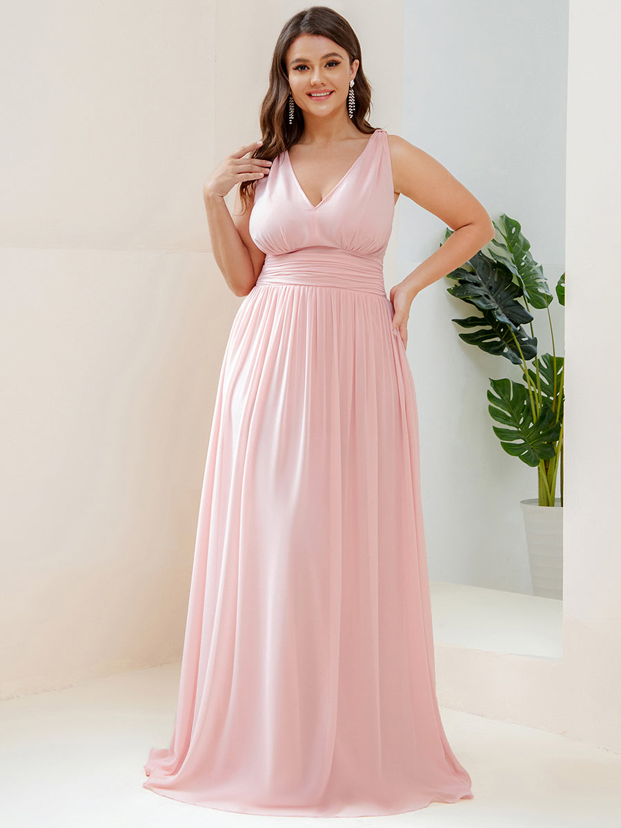 Damen V-Ausschnitt Lange Chiffon Abendkleider Festkleider 09016 #farbe_Pink