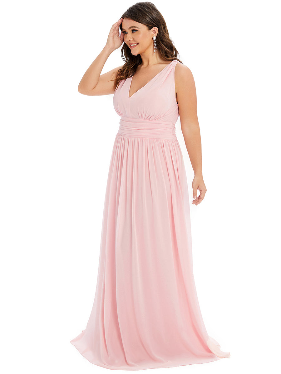 Damen V-Ausschnitt Lange Chiffon Abendkleider Festkleider 09016 #farbe_Pink