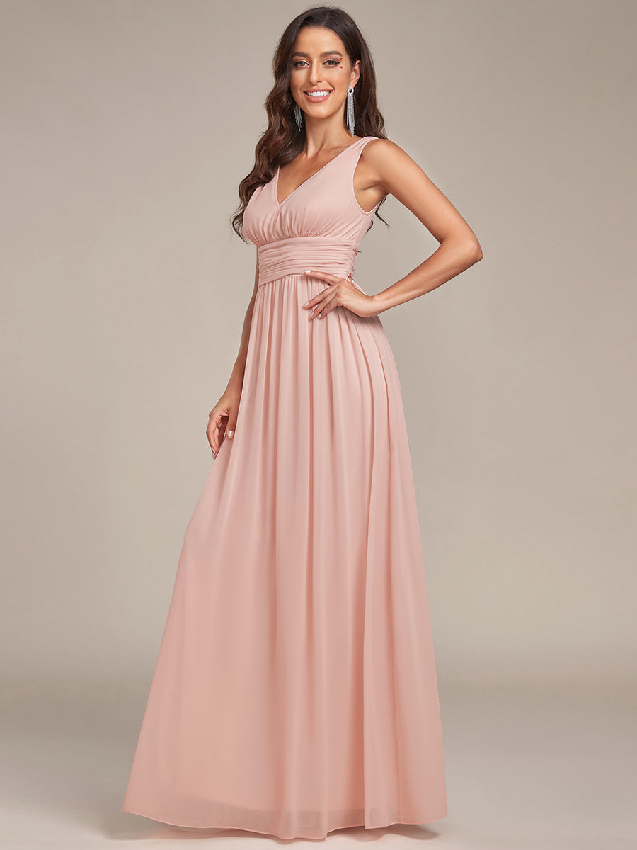 Damen V-Ausschnitt Lange Chiffon Abendkleider Festkleider 09016 #farbe_Rosa