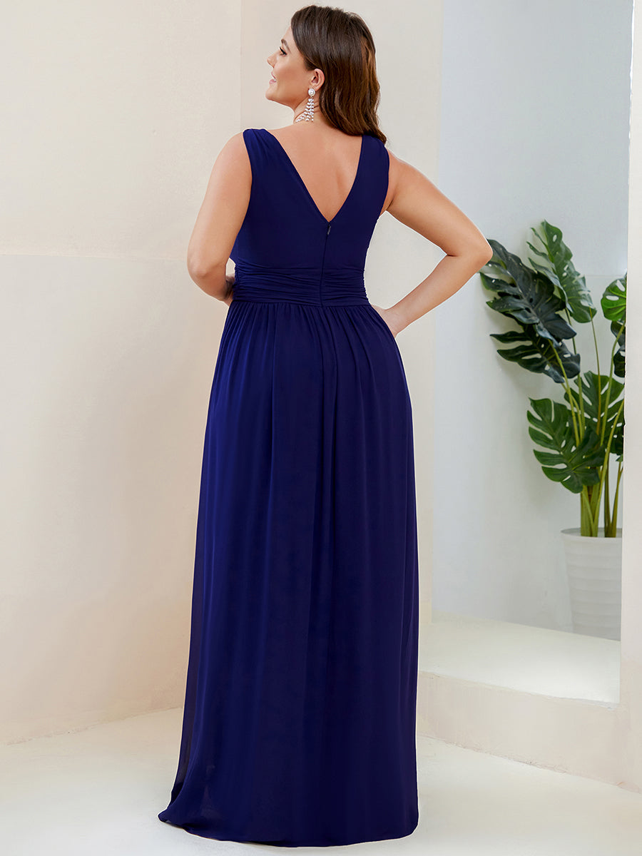 Bodenlanger A-Linien Chiffon Kleid Mit Tiefem V-Ausschnitt Eleganz Kleid #Farbe_Königsblau