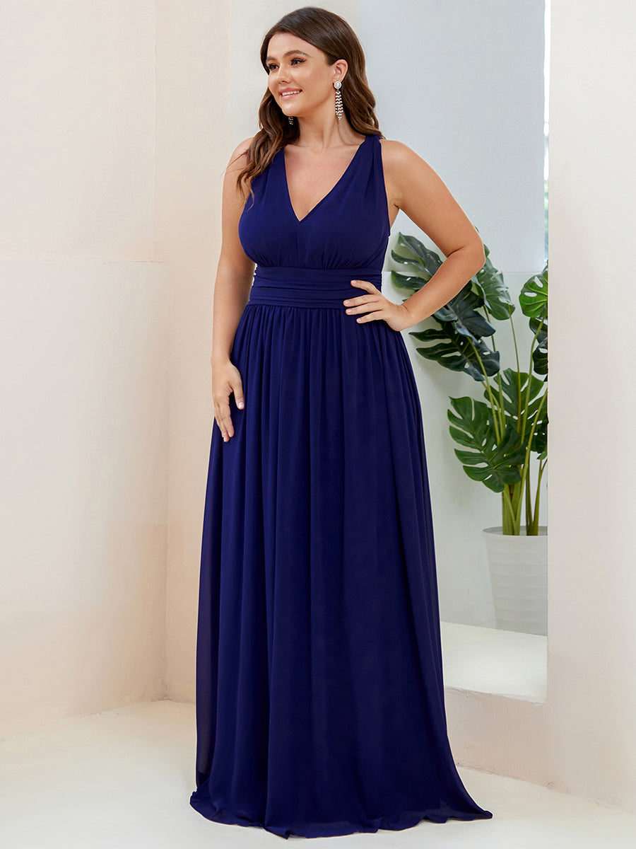 Bodenlanger A-Linien Chiffon Kleid Mit Tiefem V-Ausschnitt Eleganz Kleid #Farbe_Königsblau