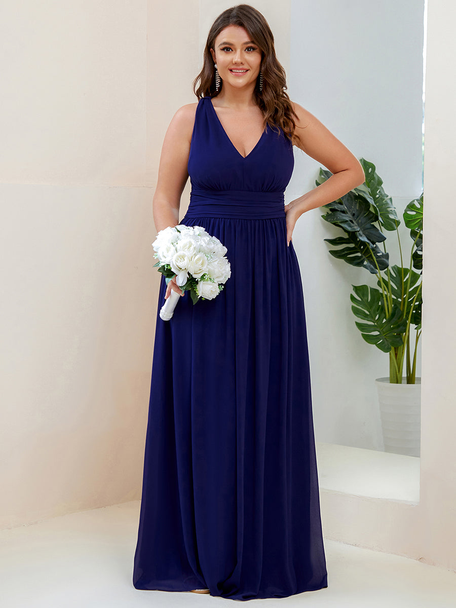 Bodenlanger A-Linien Chiffon Kleid Mit Tiefem V-Ausschnitt Eleganz Kleid #Farbe_Königsblau