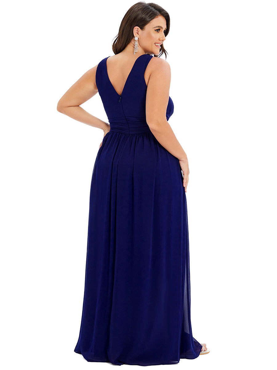 Damen V-Ausschnitt Lange Chiffon Abendkleider Festkleider 09016 #farbe_Königsblau