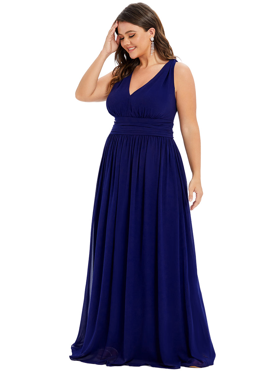 Damen V-Ausschnitt Lange Chiffon Abendkleider Festkleider 09016 #farbe_Königsblau