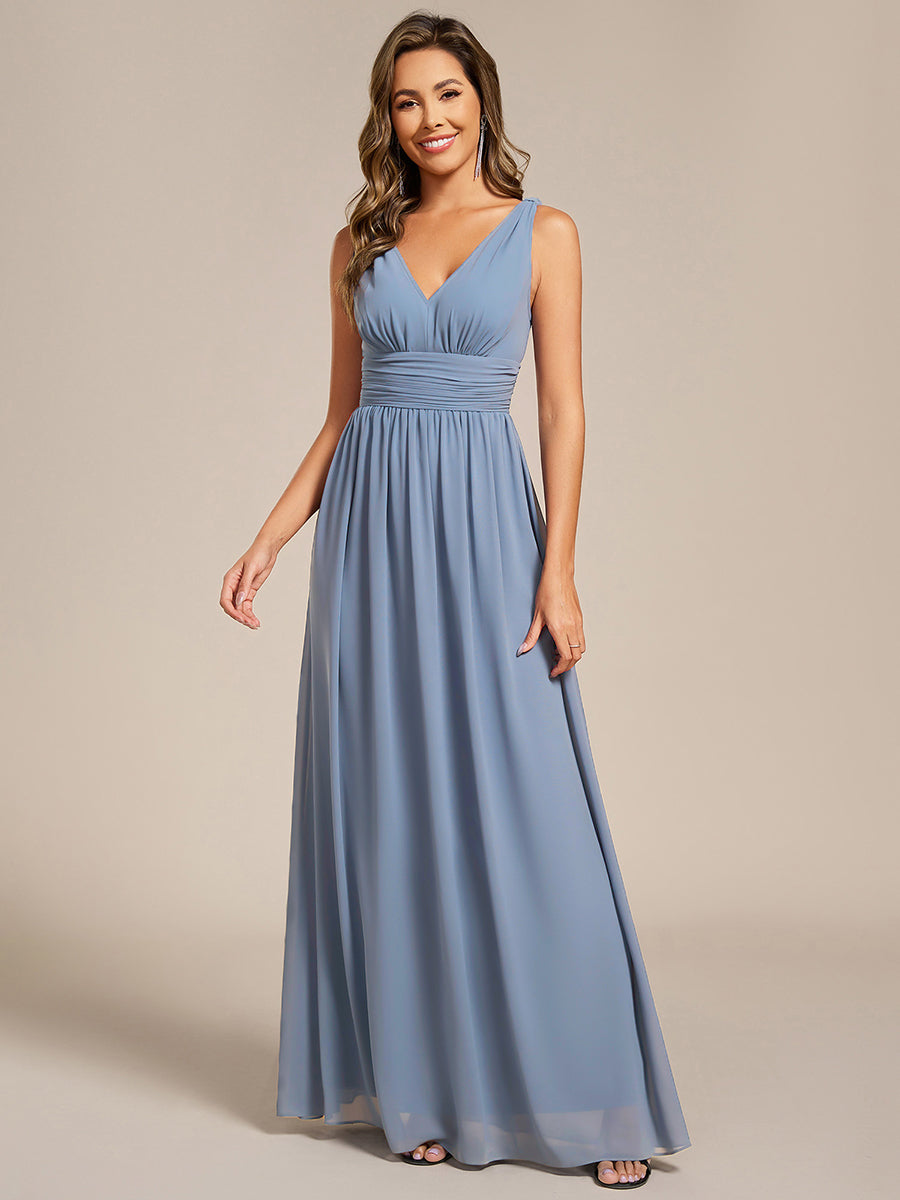 Bodenlanger A-Linien Chiffon Kleid Mit Tiefem V-Ausschnitt Eleganz Kleid #Farbe_Schieferblau