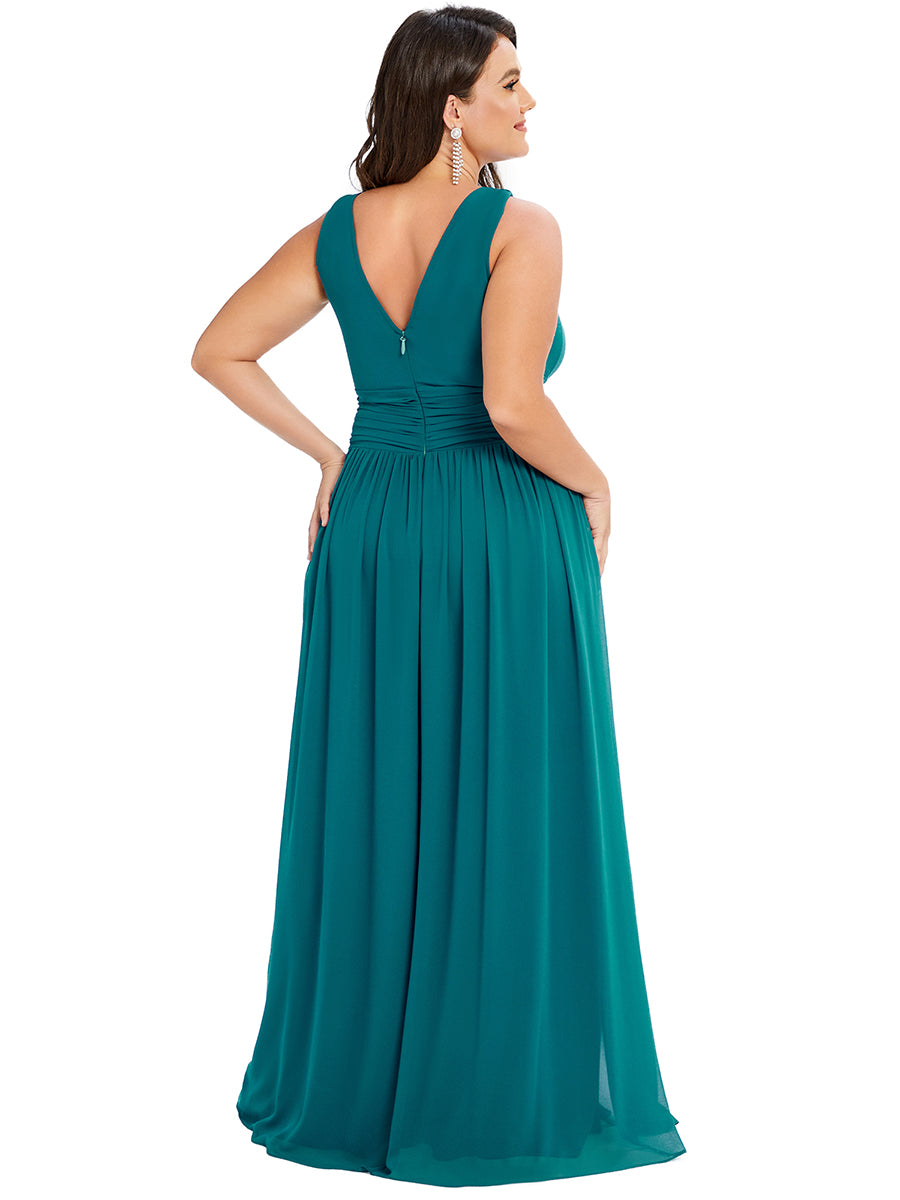 Damen V-Ausschnitt Lange Chiffon Abendkleider Festkleider 09016 #farbe_Petrol