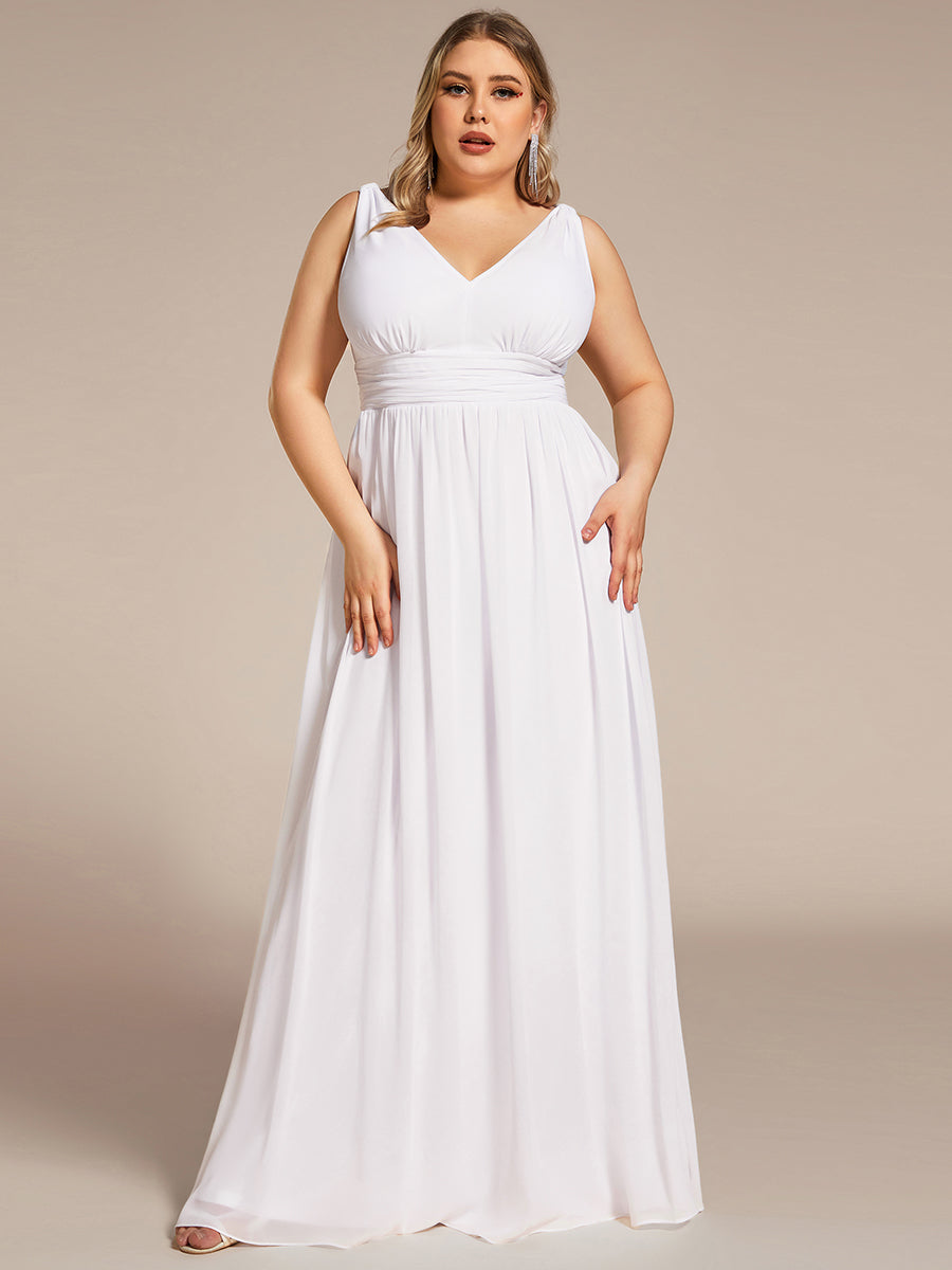 Damen V-Ausschnitt Lange Chiffon Abendkleider Festkleider 09016 #farbe_Weiß