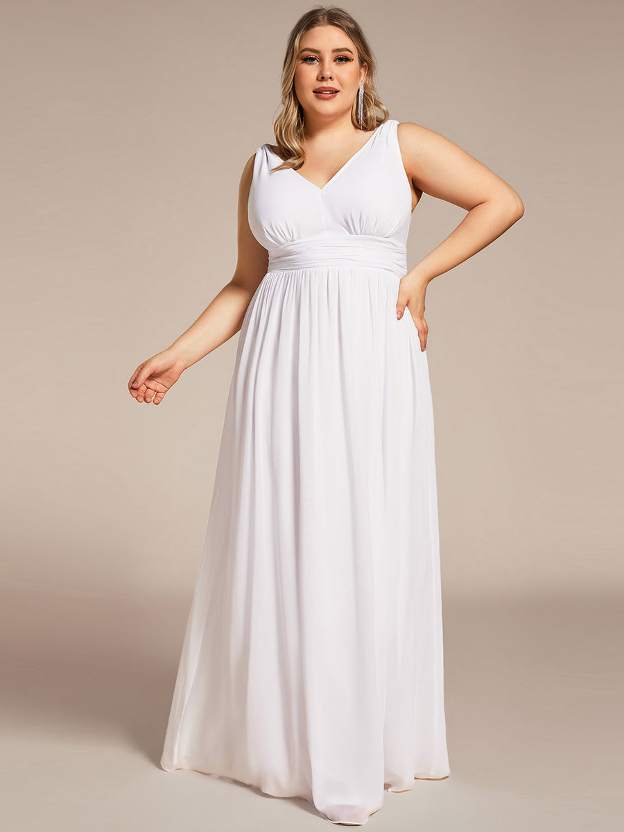 Damen V-Ausschnitt Lange Chiffon Abendkleider Festkleider 09016 #farbe_Weiß