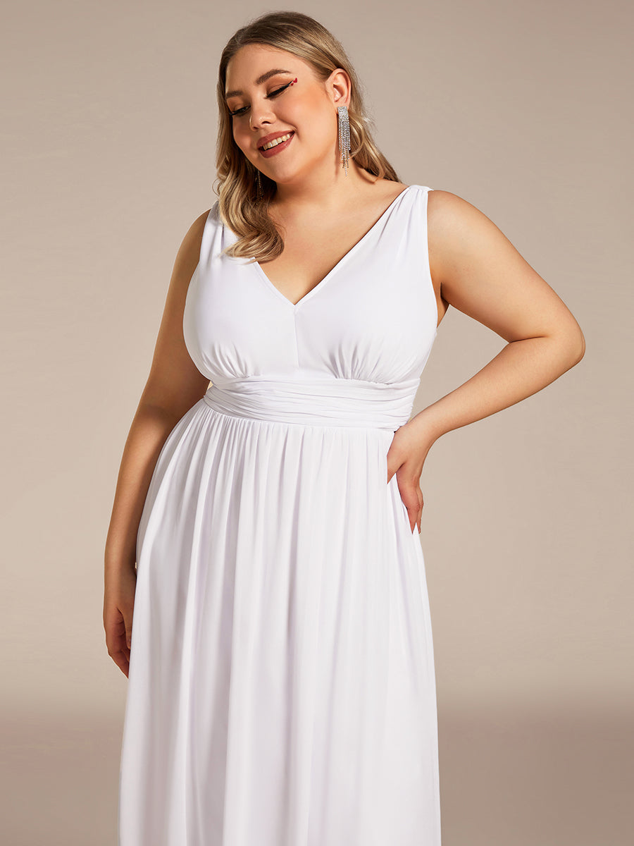Damen V-Ausschnitt Lange Chiffon Abendkleider Festkleider 09016 #farbe_Weiß