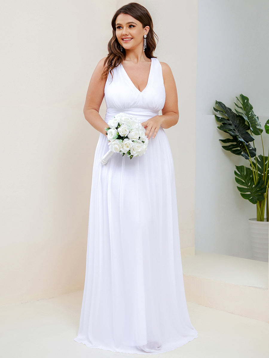 Bodenlanger A-Linien Chiffon Kleid Mit Tiefem V-Ausschnitt Eleganz Kleid #Farbe_Weiß