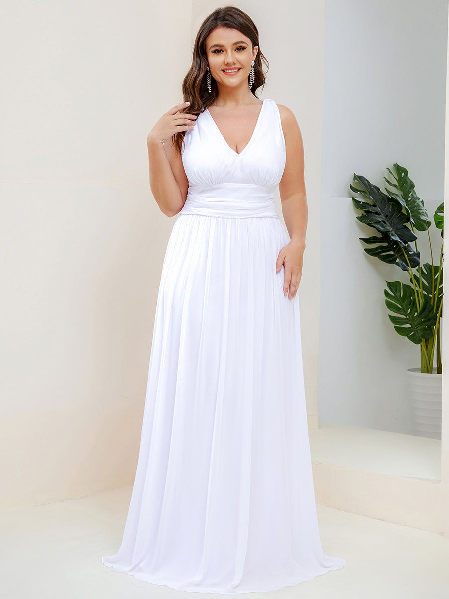 Bodenlanger A-Linien Chiffon Kleid Mit Tiefem V-Ausschnitt Eleganz Kleid #Farbe_Weiß