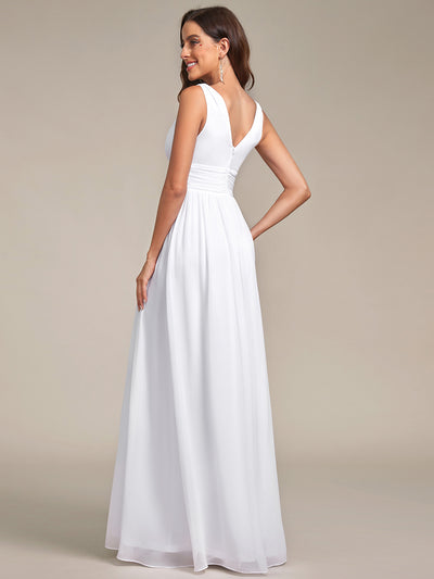 Bodenlanger A-Linien Chiffon Kleid Mit Tiefem V-Ausschnitt Eleganz Kleid #Farbe_Weiß