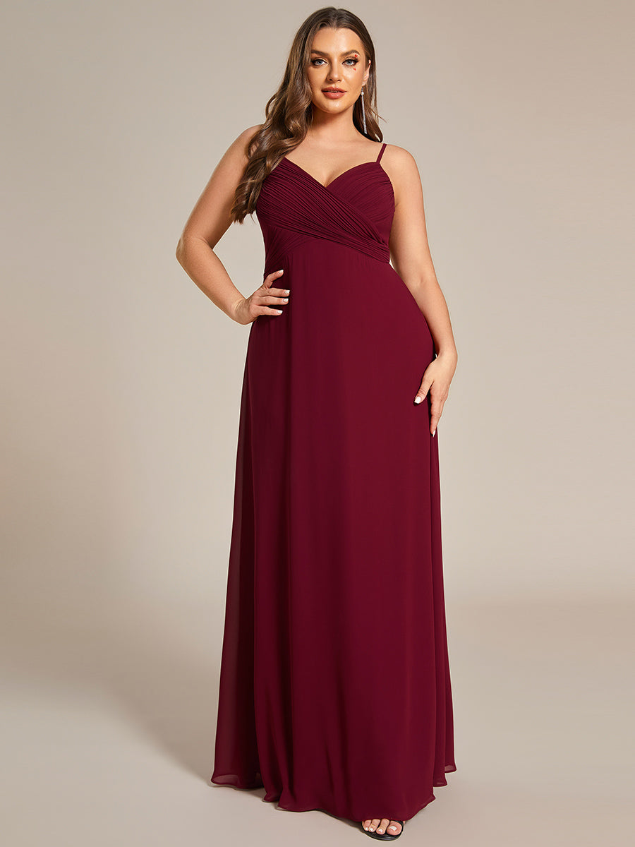 Bodenlanger V-Ausschnitt A-Linie Chiffon Kleid Plissiert Rückenfrei Eleganz Kleid #Farbe_Burgunderrot