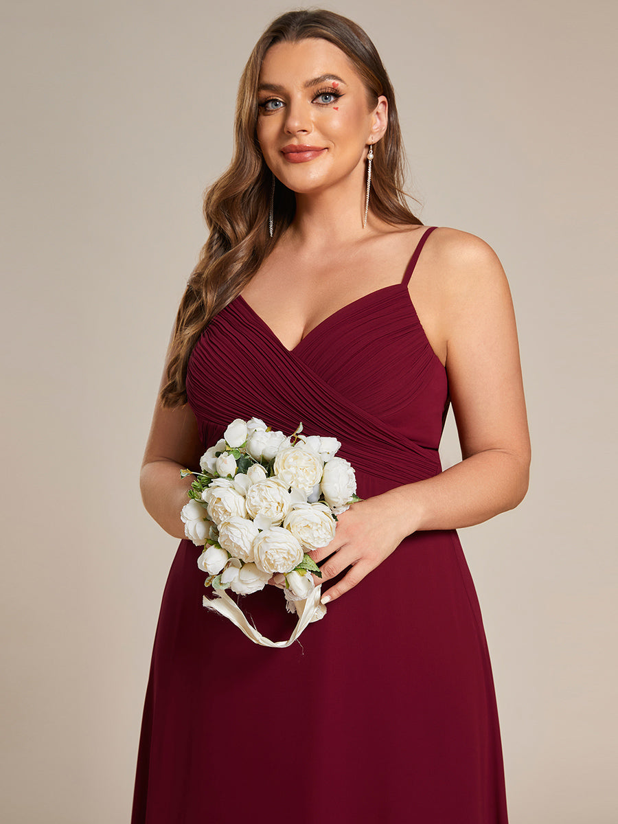 Bodenlanger V-Ausschnitt A-Linie Chiffon Kleid Plissiert Rückenfrei Eleganz Kleid #Farbe_Burgunderrot