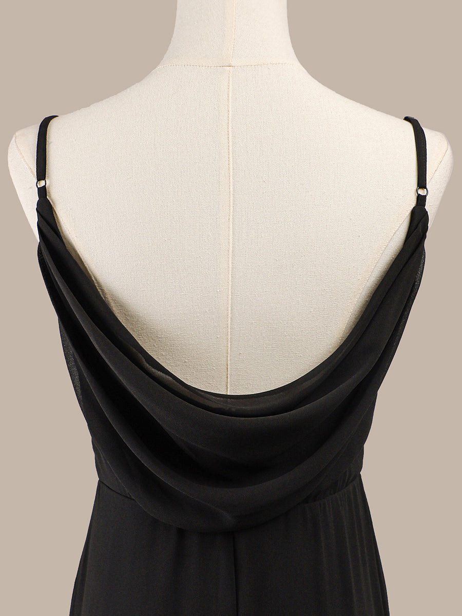 Brautjungfernkleid mit V-Ausschnitt schmalen Trägern und bodenlangem Rock #Farbe_Schwarz