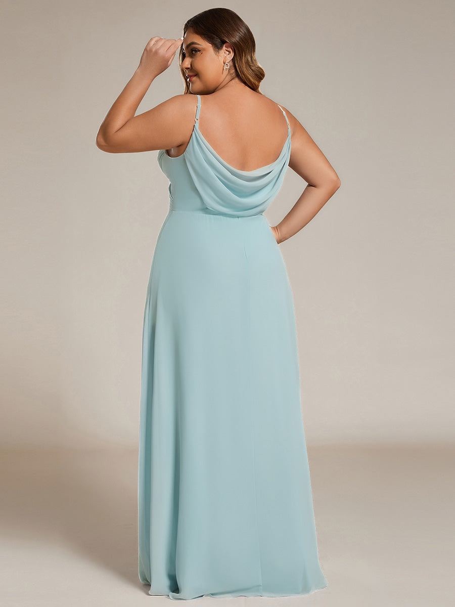 Bodenlanger V-Ausschnitt A-Linie Chiffon Kleid Plissiert Rückenfrei Eleganz Kleid #Farbe_Himmelblau