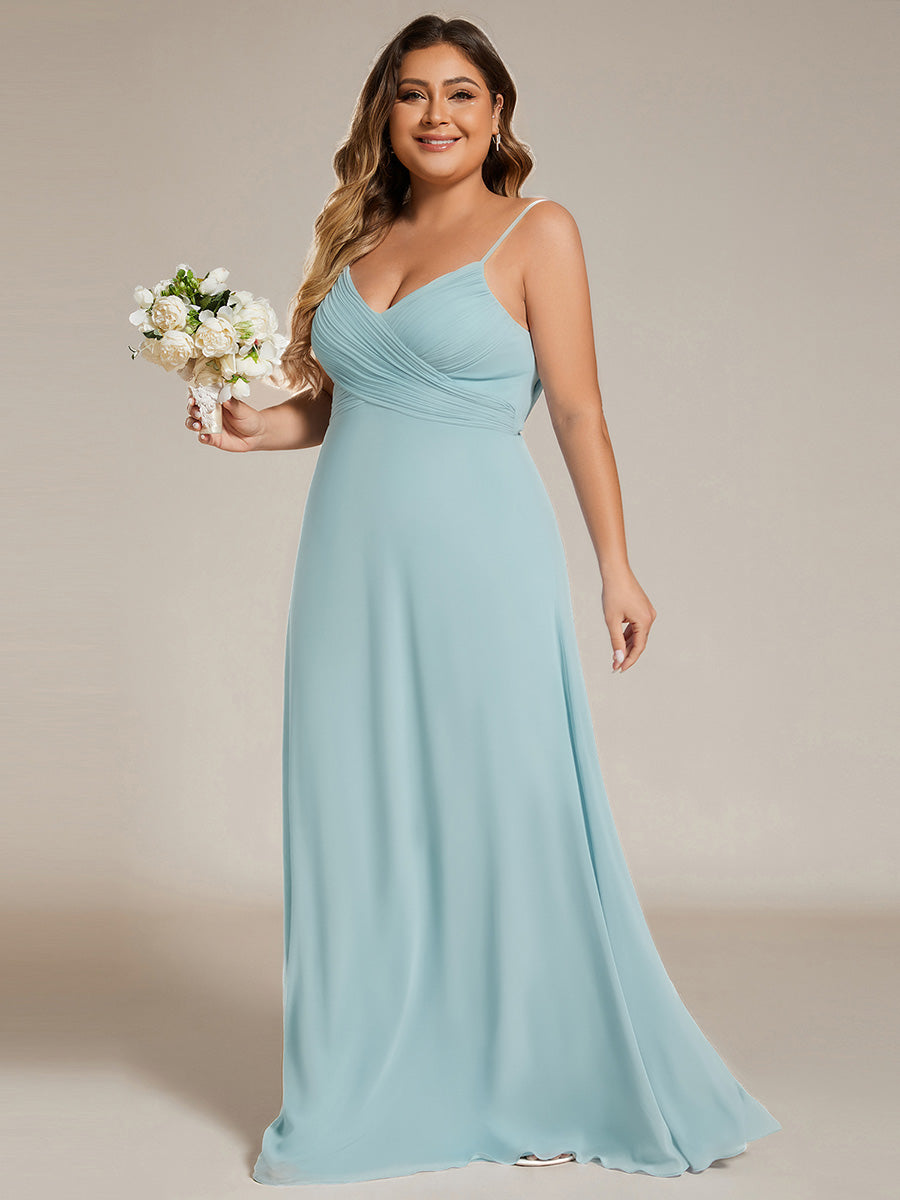 Bodenlanger V-Ausschnitt A-Linie Chiffon Kleid Plissiert Rückenfrei Eleganz Kleid #Farbe_Himmelblau