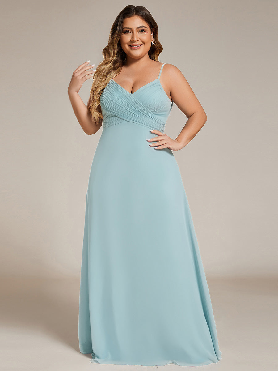 Bodenlanger V-Ausschnitt A-Linie Chiffon Kleid Plissiert Rückenfrei Eleganz Kleid #Farbe_Himmelblau